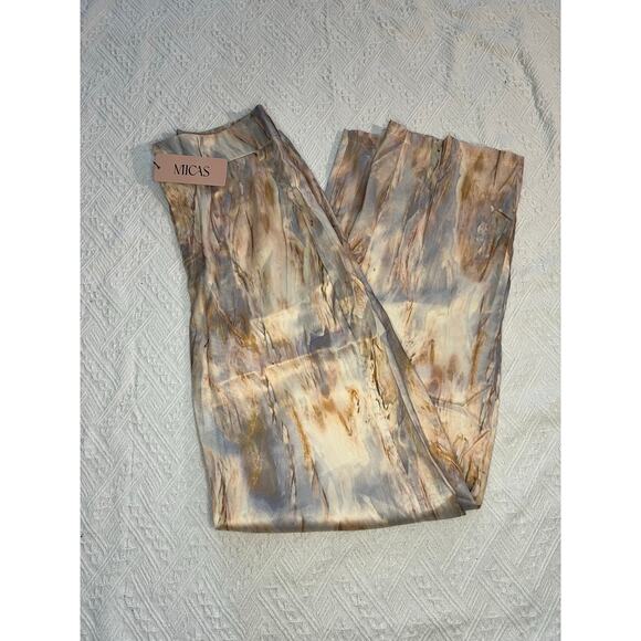 Micas Marble Print High Waisted Satin wide leg Pants NWT Size Small resort wear - Picture 6 of 11